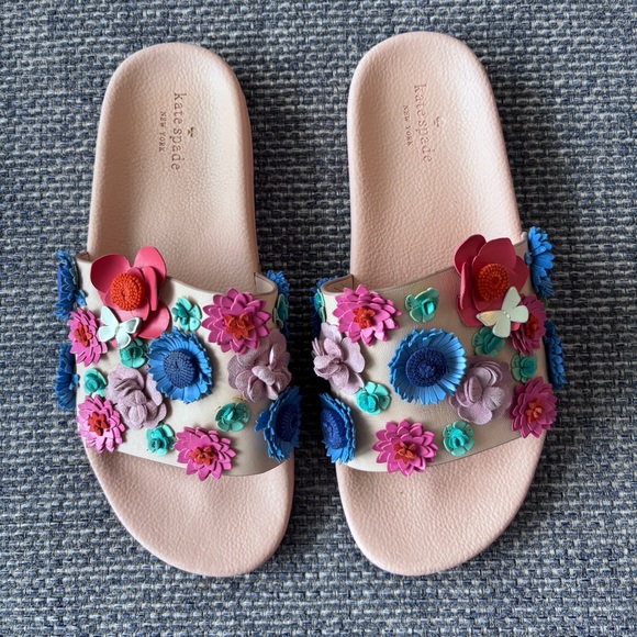 Kate Spade Skye Floral Leather Pool Slide Sandals Size 8.5 - Picture 4 of 10